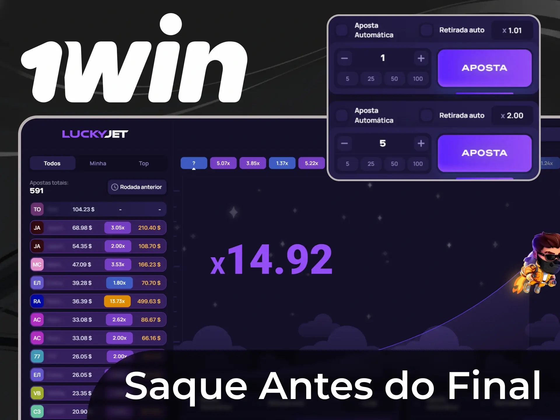 Para ganhar a ronda, tem de levantar as suas apostas antes da paragem do voo do Lucky Jet.