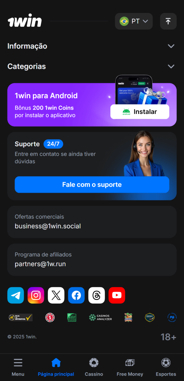 No site 1win, clique no botão com o aplicativo.