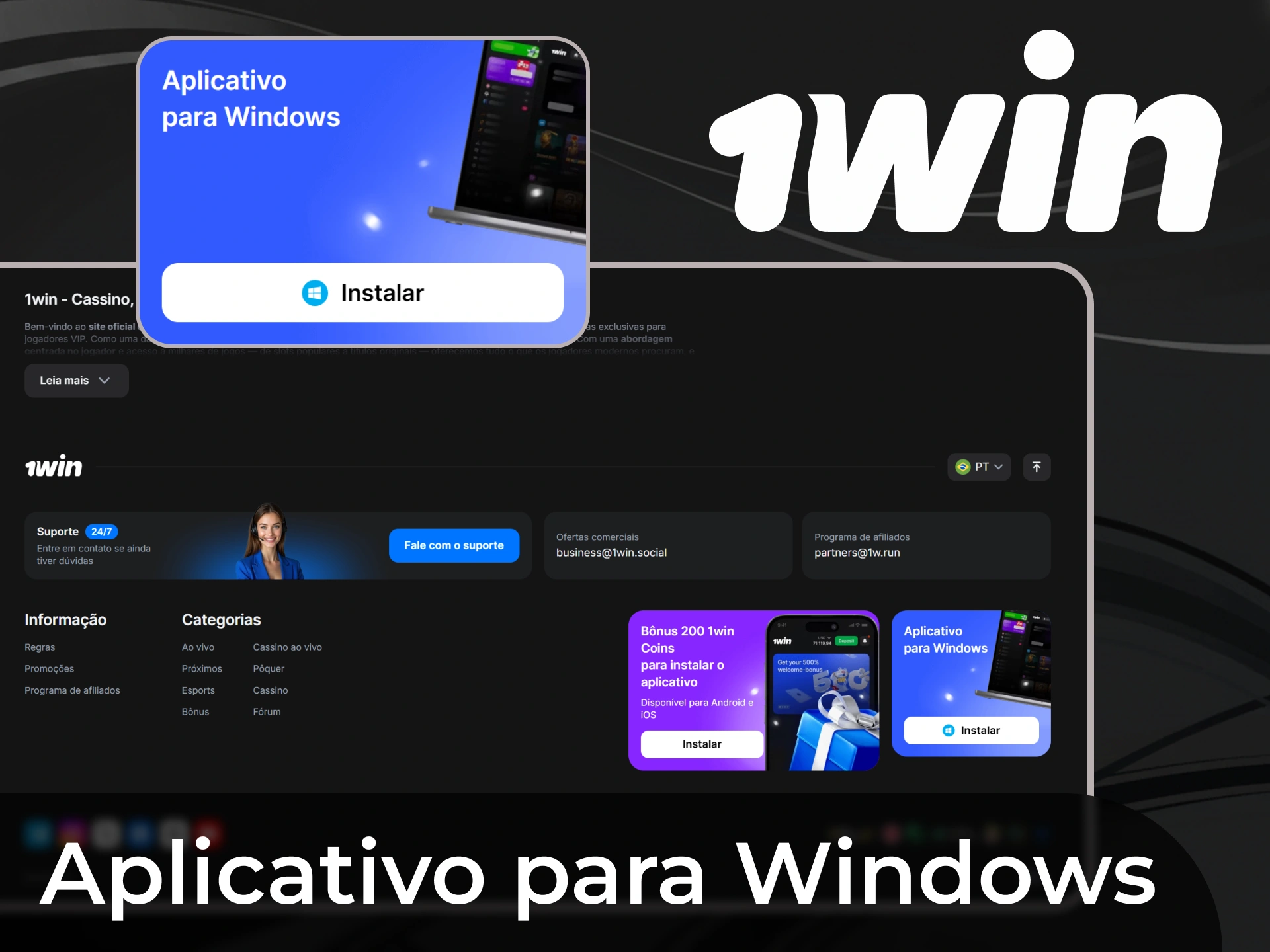Terá acesso a um software especial para PC no qual poderá jogar Aviator da 1Win.
