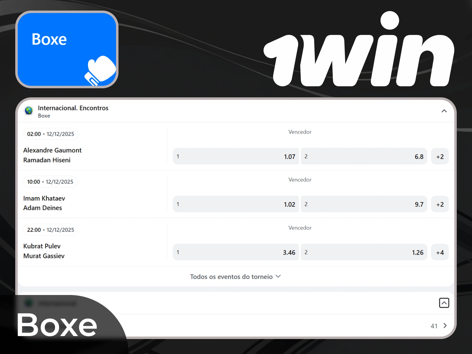 Escolha uma luta, um boxeador e faça uma aposta no 1win.