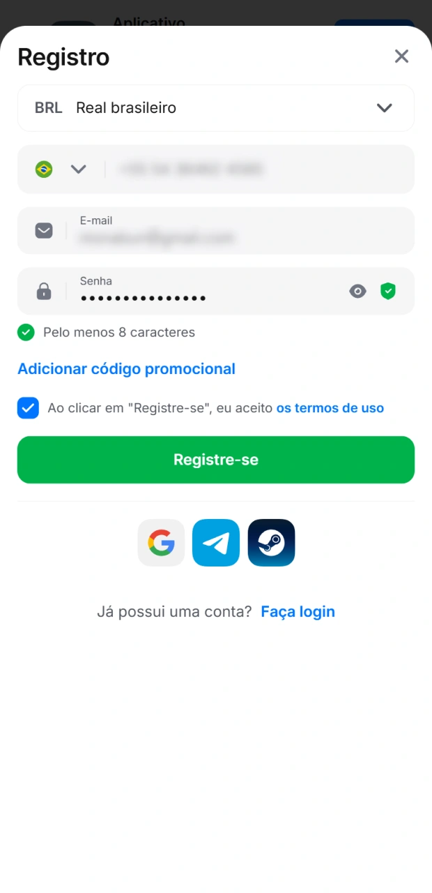 Complete seu registro e comece a jogar por dinheiro.