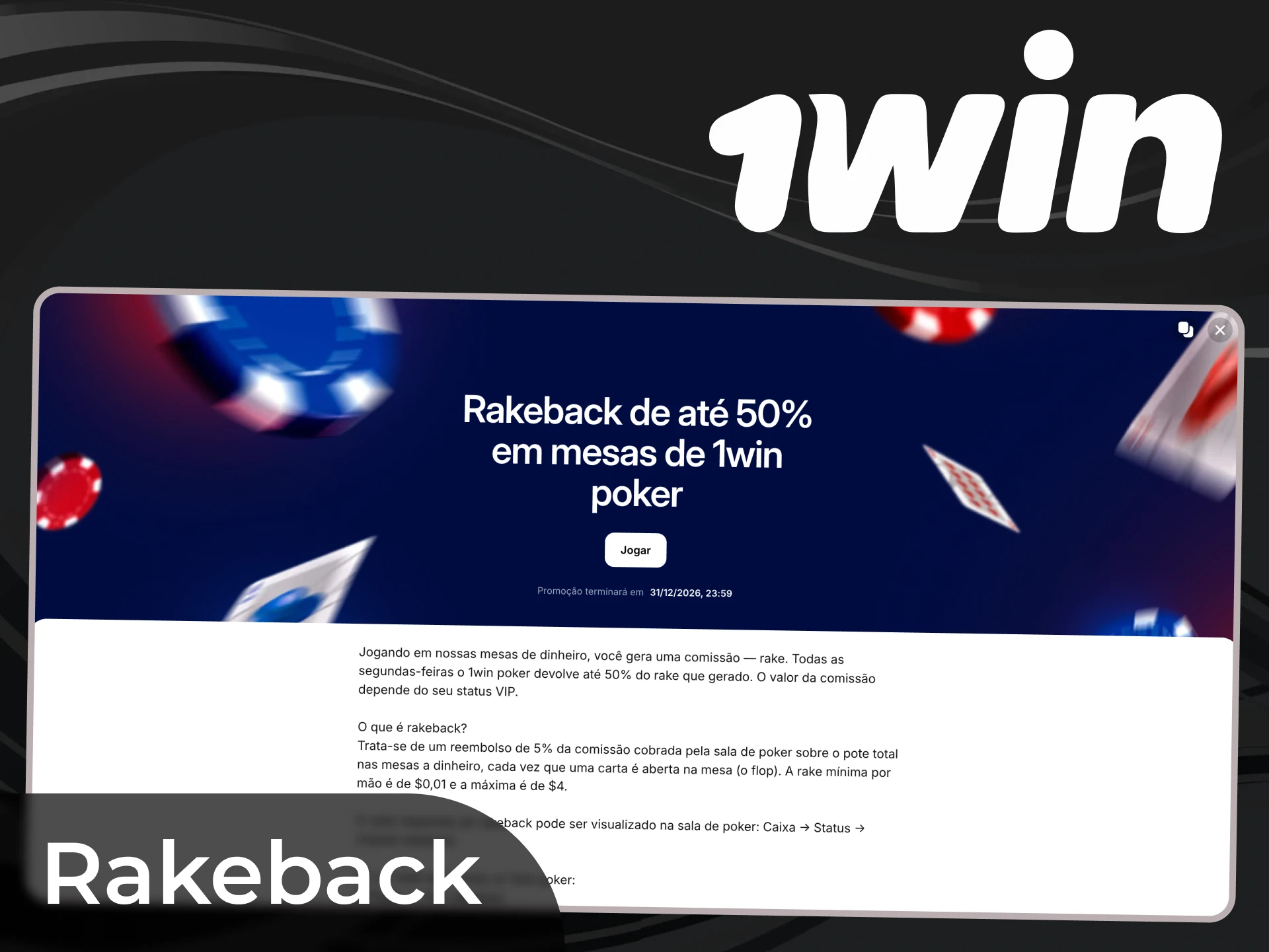 Jogue nas mesas a dinheiro do 1win Poker para receber rakeback.