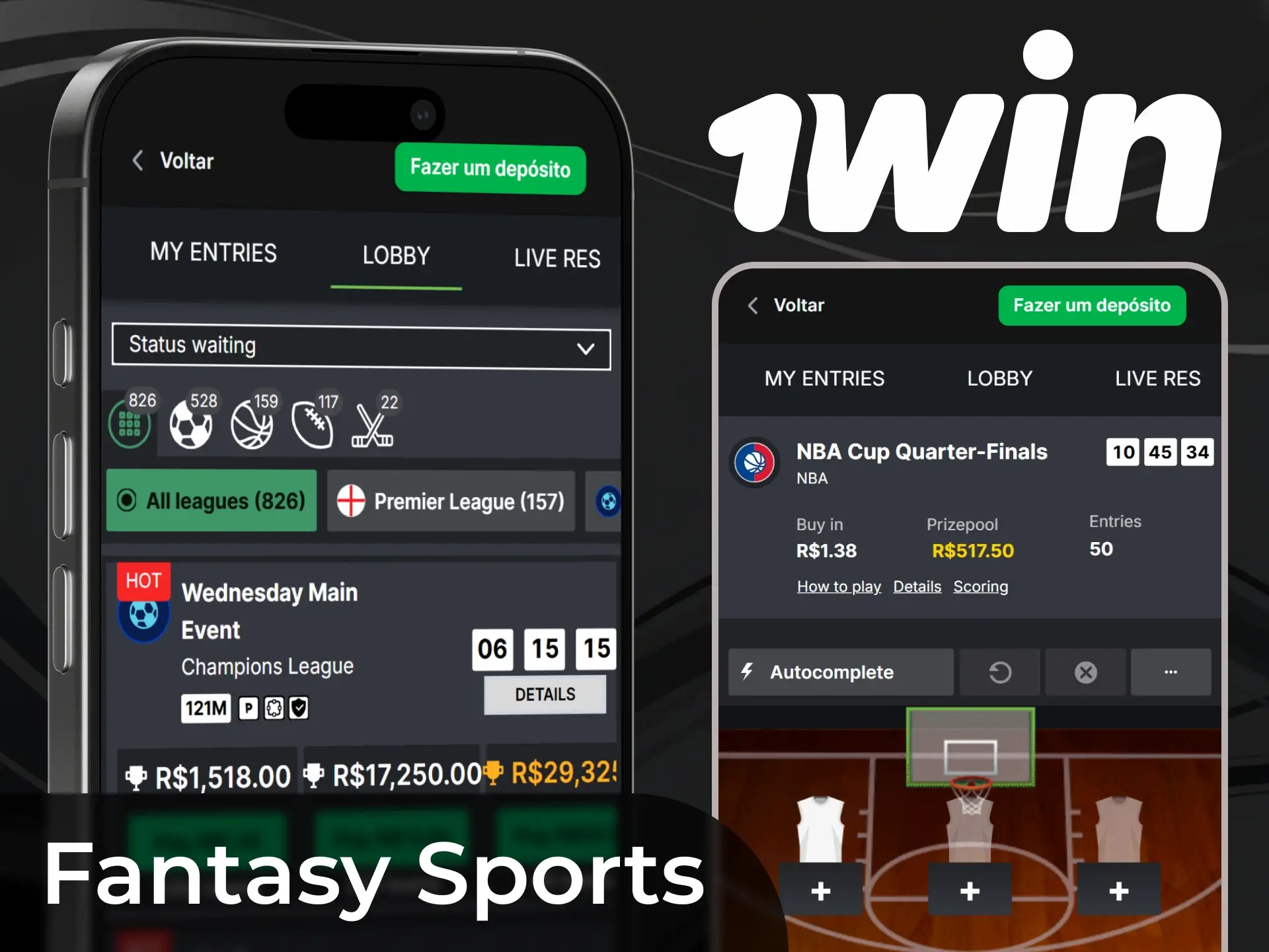 Você vai encontrar apostas esportivas de fantasia no aplicativo 1win.